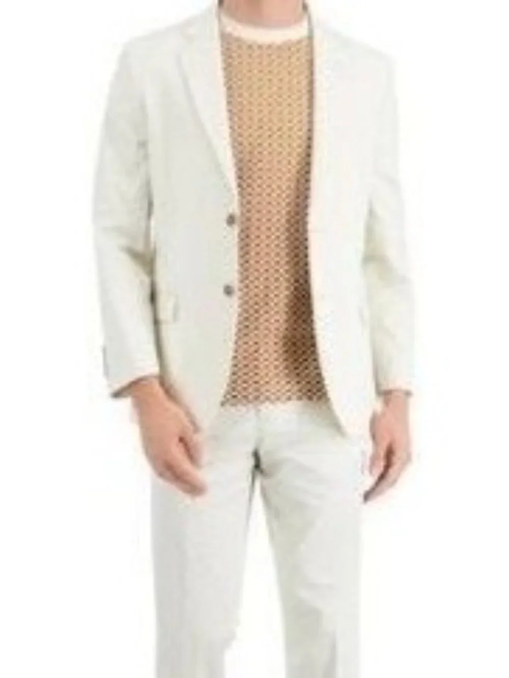 Nautica Mens Modern Fit Stretch Cotton Solid Suit White Cream Size 40S/W34 NWT